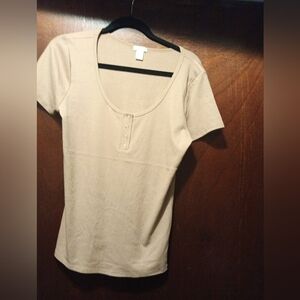 Bozzolo Woman's Scoop Neck Snap Front T Shirt Size 3xl Tan NWOT